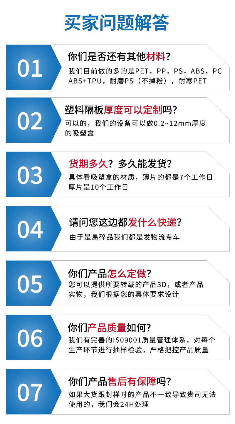 汽車機(jī)械薄片吸塑盒買家問題解答